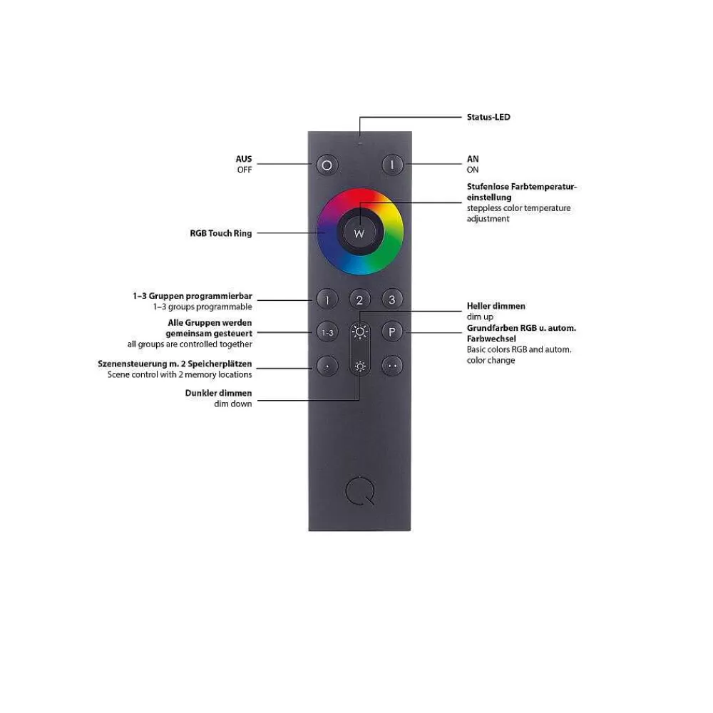 Paul Neuhaus Q-Serie Applique Murale Paul Neuhaus Q-Mia Led Anthracite, 2 Lumieres, Telecommandes