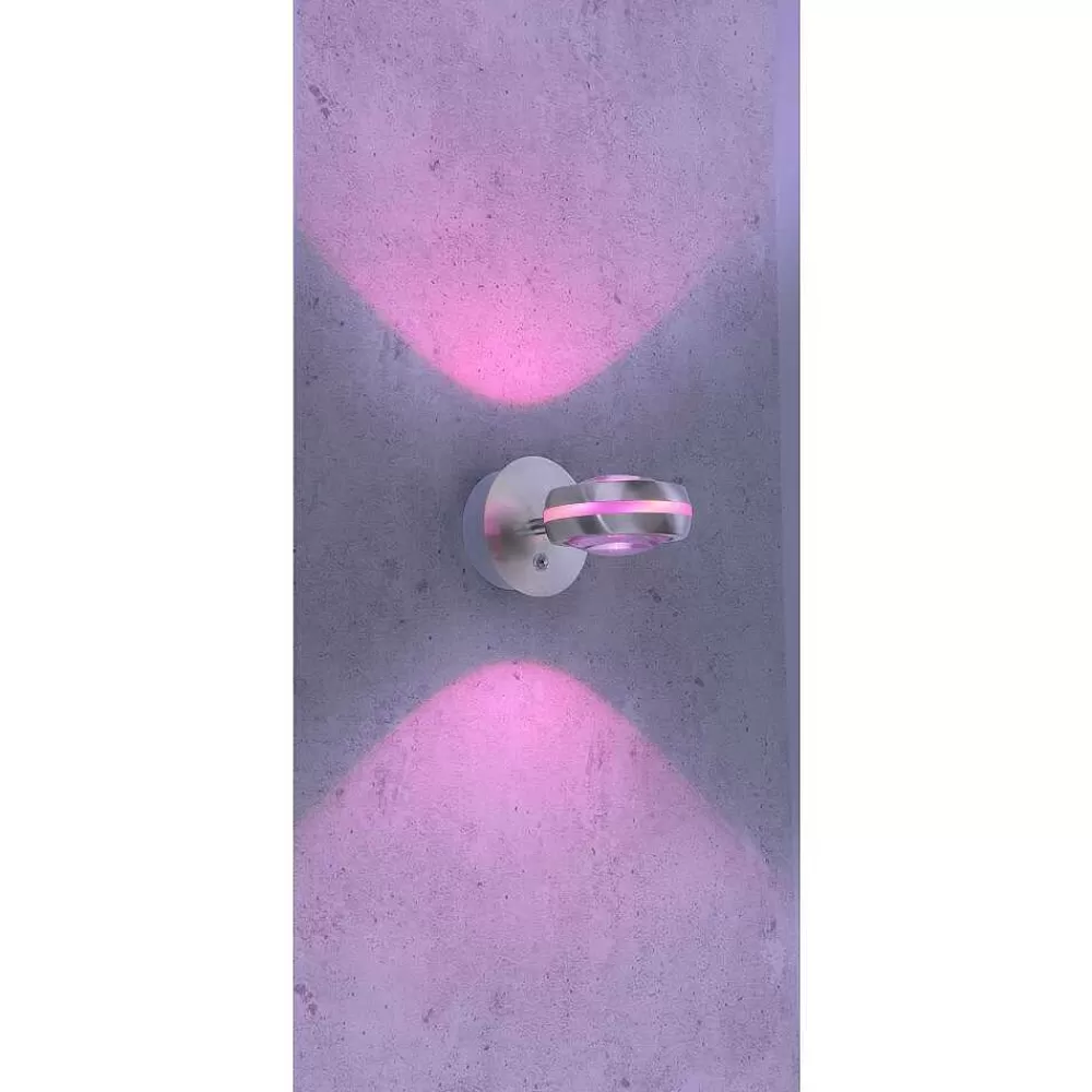 Luminaires Trio Applique Murale Trio Leuchten Vista Led Nickel Mat, 2 Lumieres, Telecommandes, Changeur De Couleurs