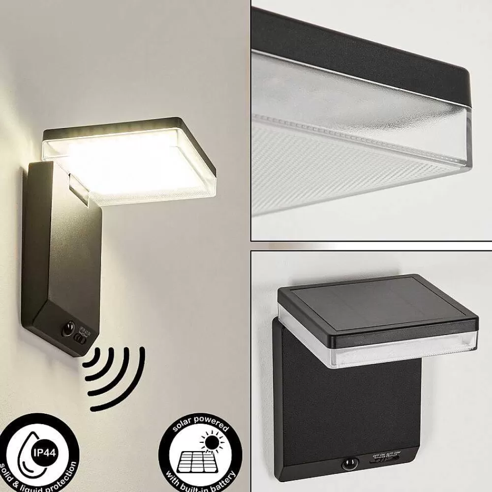 hofstein Applique Solaire Lonquimai Led Noir, 1 Lumiere, Detecteur De Mouvement