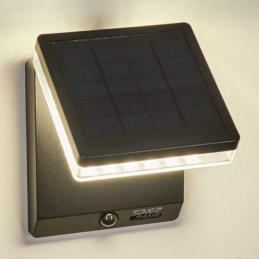 hofstein Applique Solaire Lonquimai Led Noir, 1 Lumiere, Detecteur De Mouvement