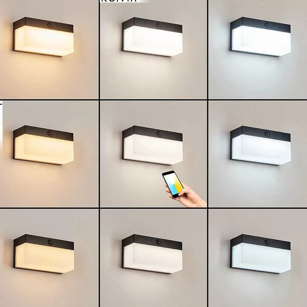 hofstein Applique Solaire Malalhue Led Noir, 1 Lumiere, Detecteur De Mouvement