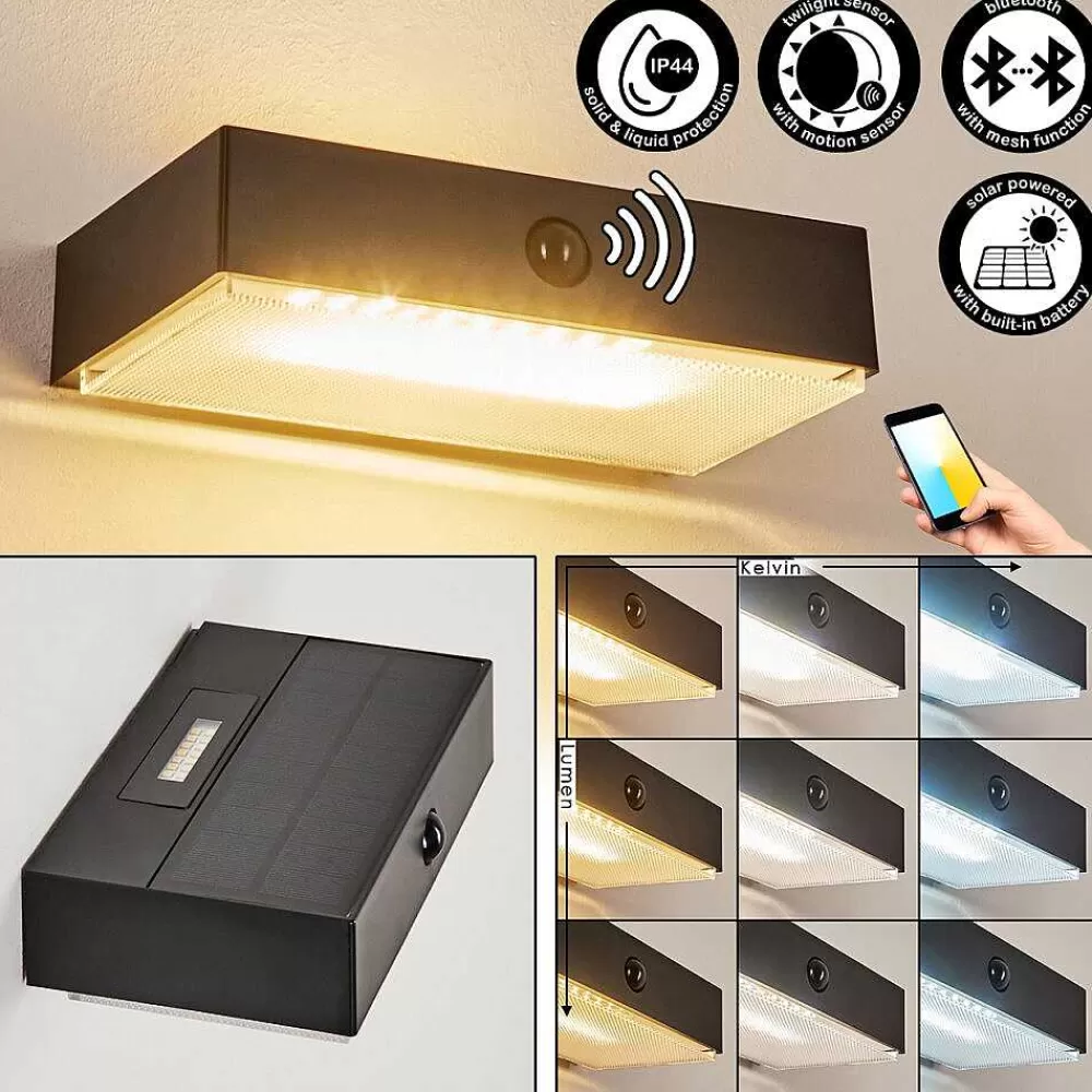 hofstein Applique Solaire Seilhac Led Noir, 1 Lumiere, Detecteur De Mouvement