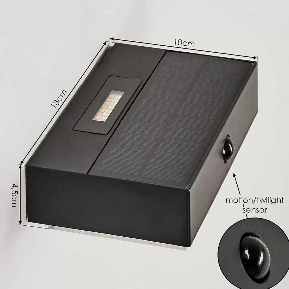 hofstein Applique Solaire Seilhac Led Noir, 1 Lumiere, Detecteur De Mouvement