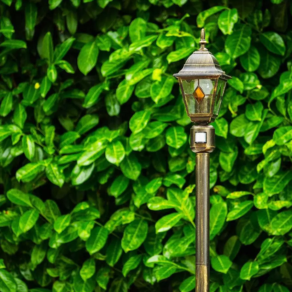 hofstein Borne Lumineuse Antibes Brun Dore, 1 Lumiere, Detecteur De Mouvement