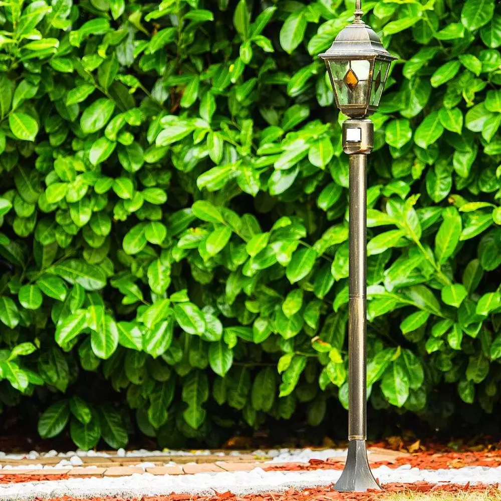 hofstein Borne Lumineuse Antibes Brun Dore, 1 Lumiere, Detecteur De Mouvement