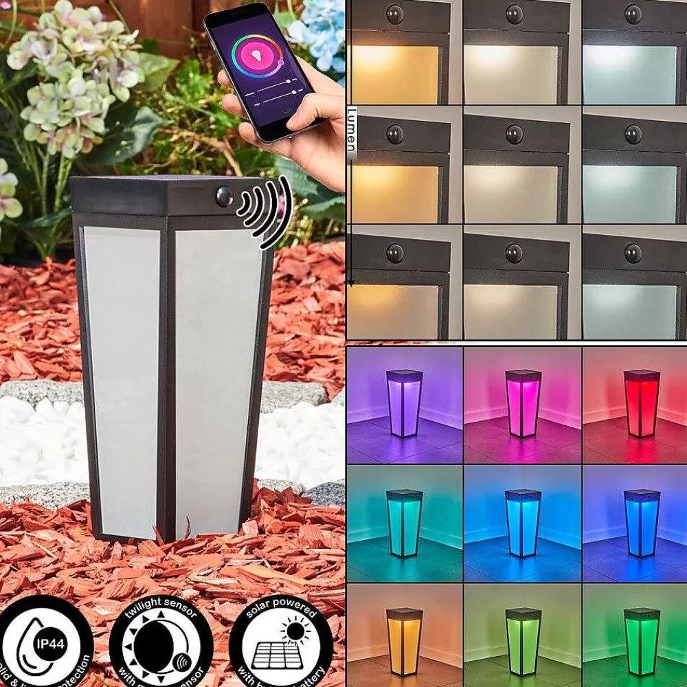 hofstein Borne Lumineuse Begg Led Noir, 1 Lumiere, Detecteur De Mouvement, Changeur De Couleurs