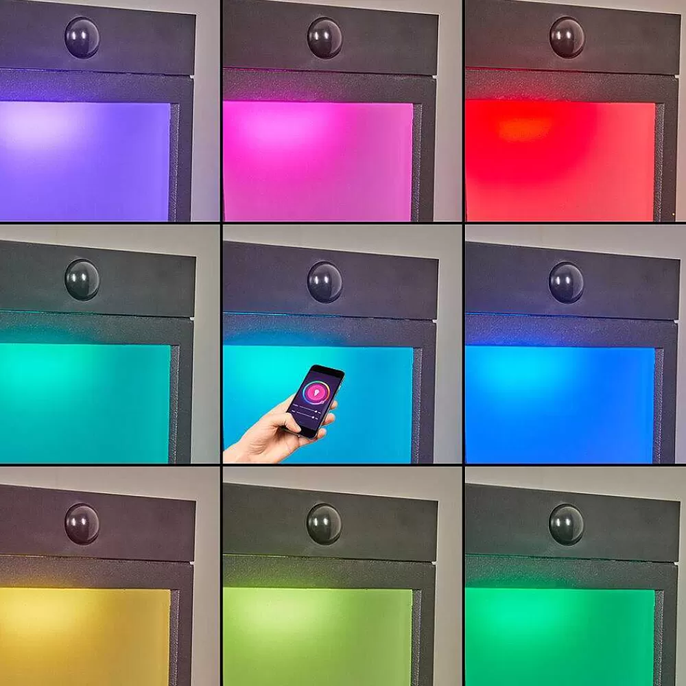 hofstein Borne Lumineuse Begg Led Noir, 1 Lumiere, Detecteur De Mouvement, Changeur De Couleurs