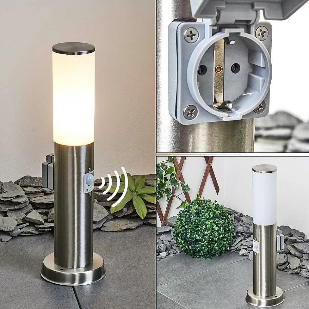 hofstein Borne Lumineuse Caserta Nickel Mat, 1 Lumiere, Detecteur De Mouvement