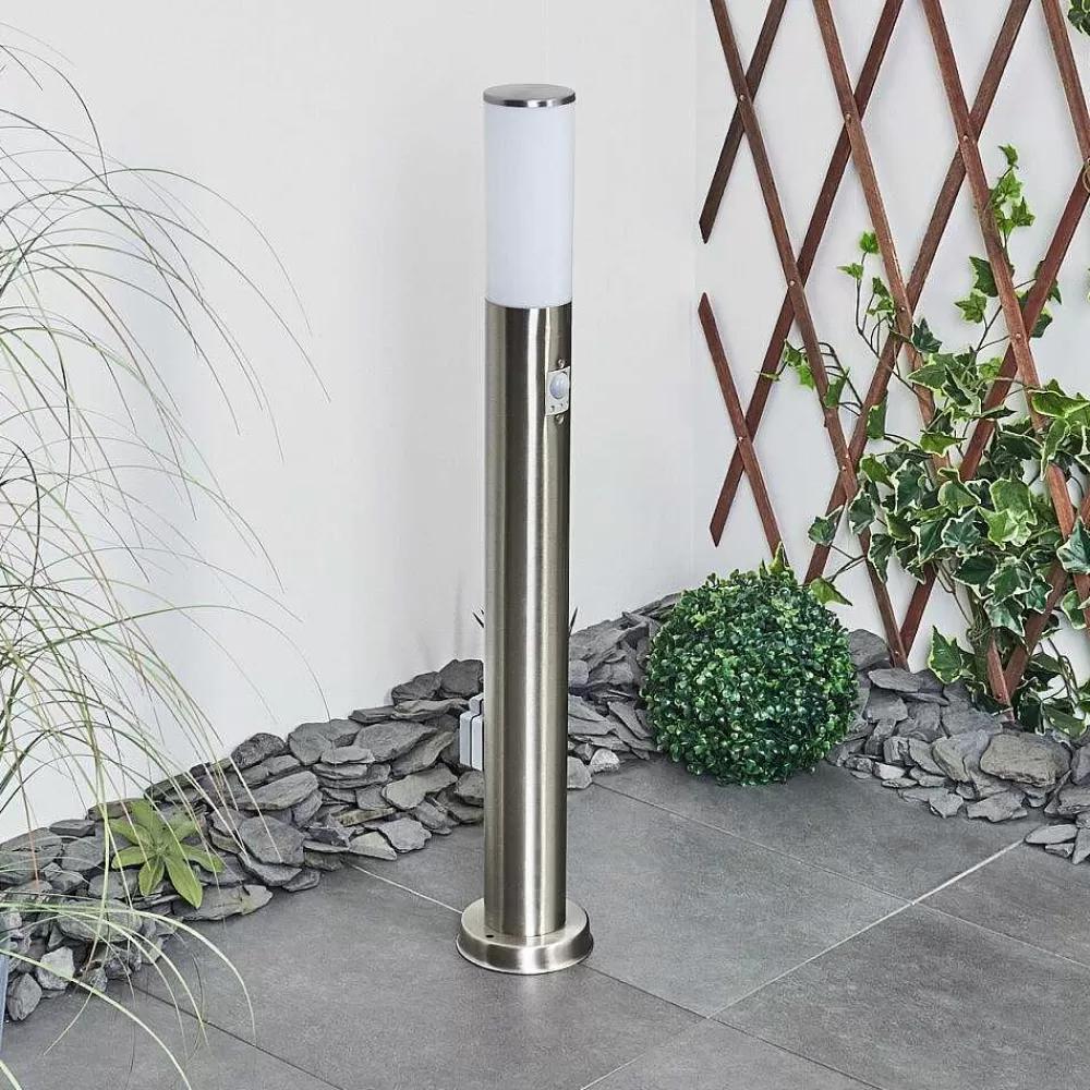 hofstein Borne Lumineuse Caserta Nickel Mat, 1 Lumiere, Detecteur De Mouvement