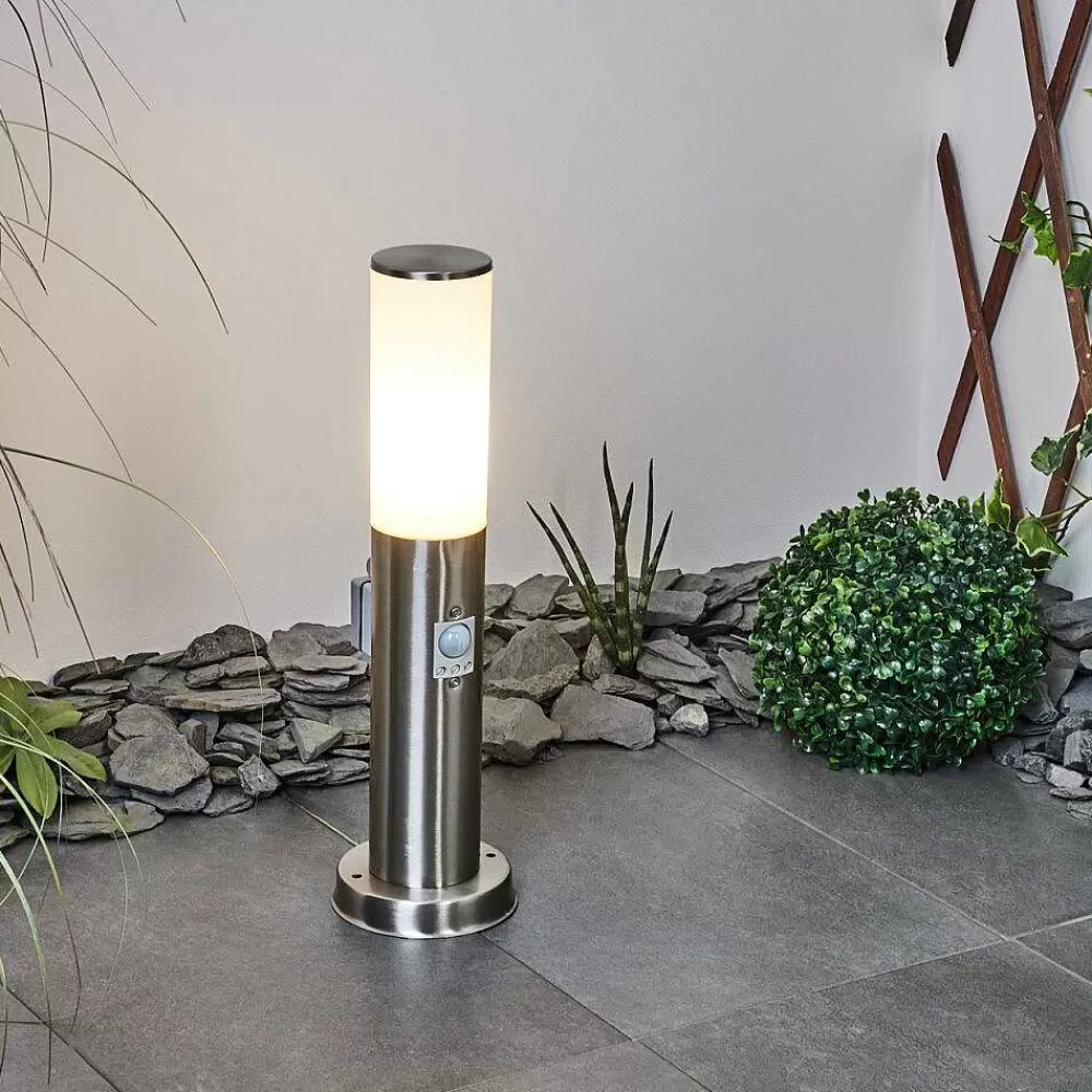 hofstein Borne Lumineuse Caserta Nickel Mat, 1 Lumiere, Detecteur De Mouvement