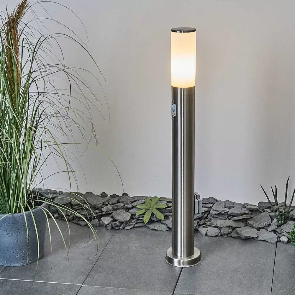 hofstein Borne Lumineuse Caserta Nickel Mat, 1 Lumiere, Detecteur De Mouvement