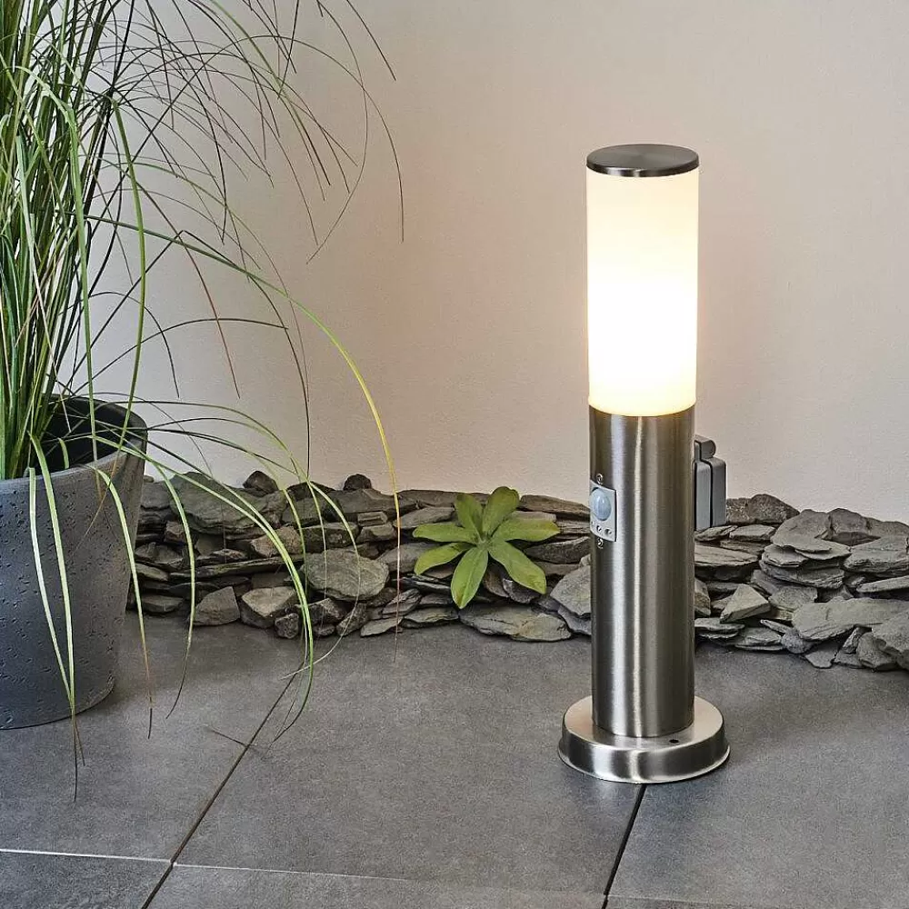 hofstein Borne Lumineuse Caserta Nickel Mat, 1 Lumiere, Detecteur De Mouvement