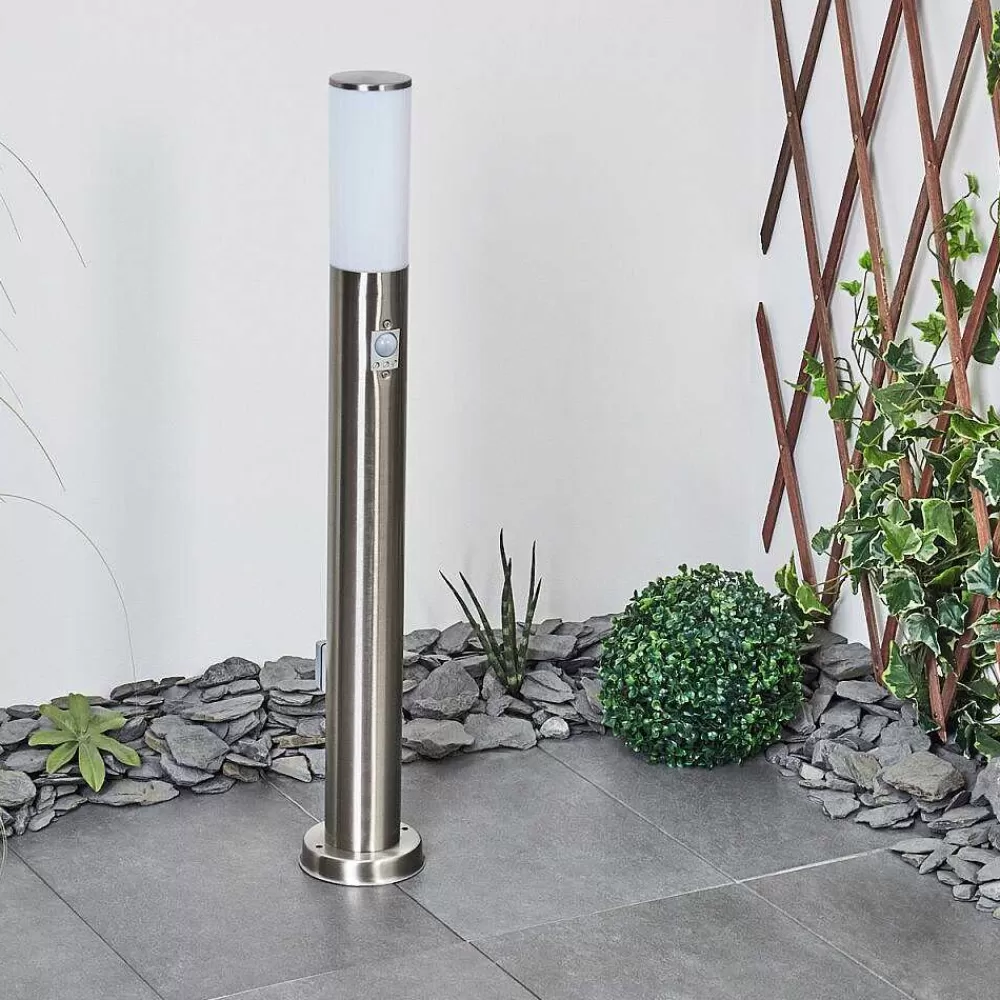 hofstein Borne Lumineuse Caserta Nickel Mat, 1 Lumiere, Detecteur De Mouvement