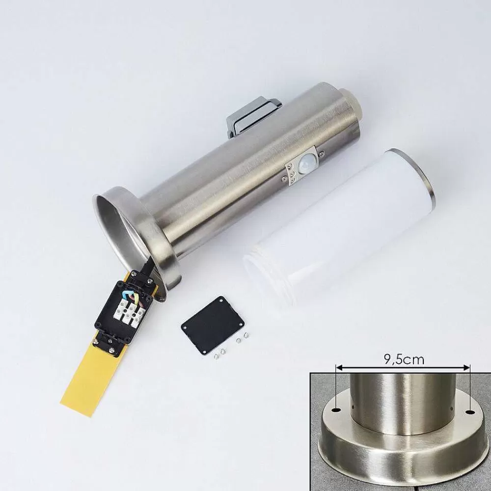 hofstein Borne Lumineuse Caserta Nickel Mat, 1 Lumiere, Detecteur De Mouvement