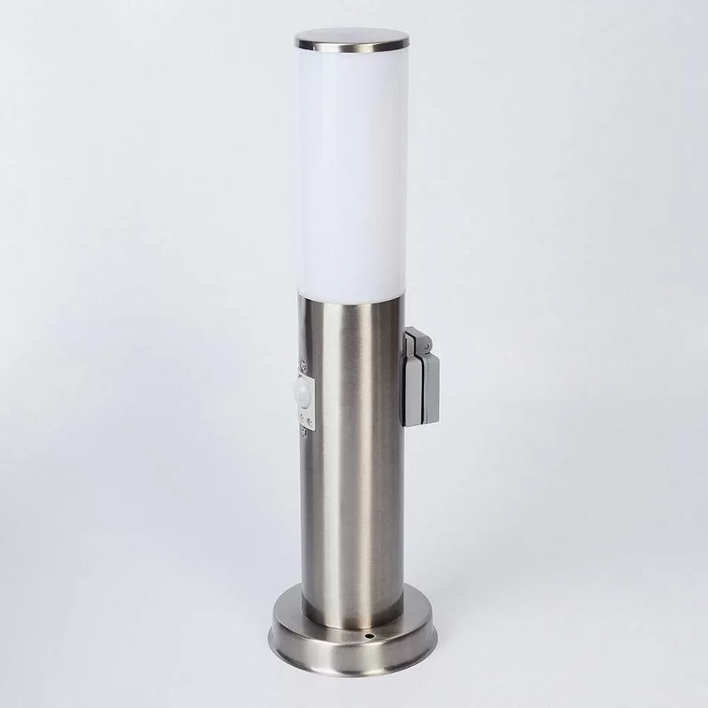hofstein Borne Lumineuse Caserta Nickel Mat, 1 Lumiere, Detecteur De Mouvement