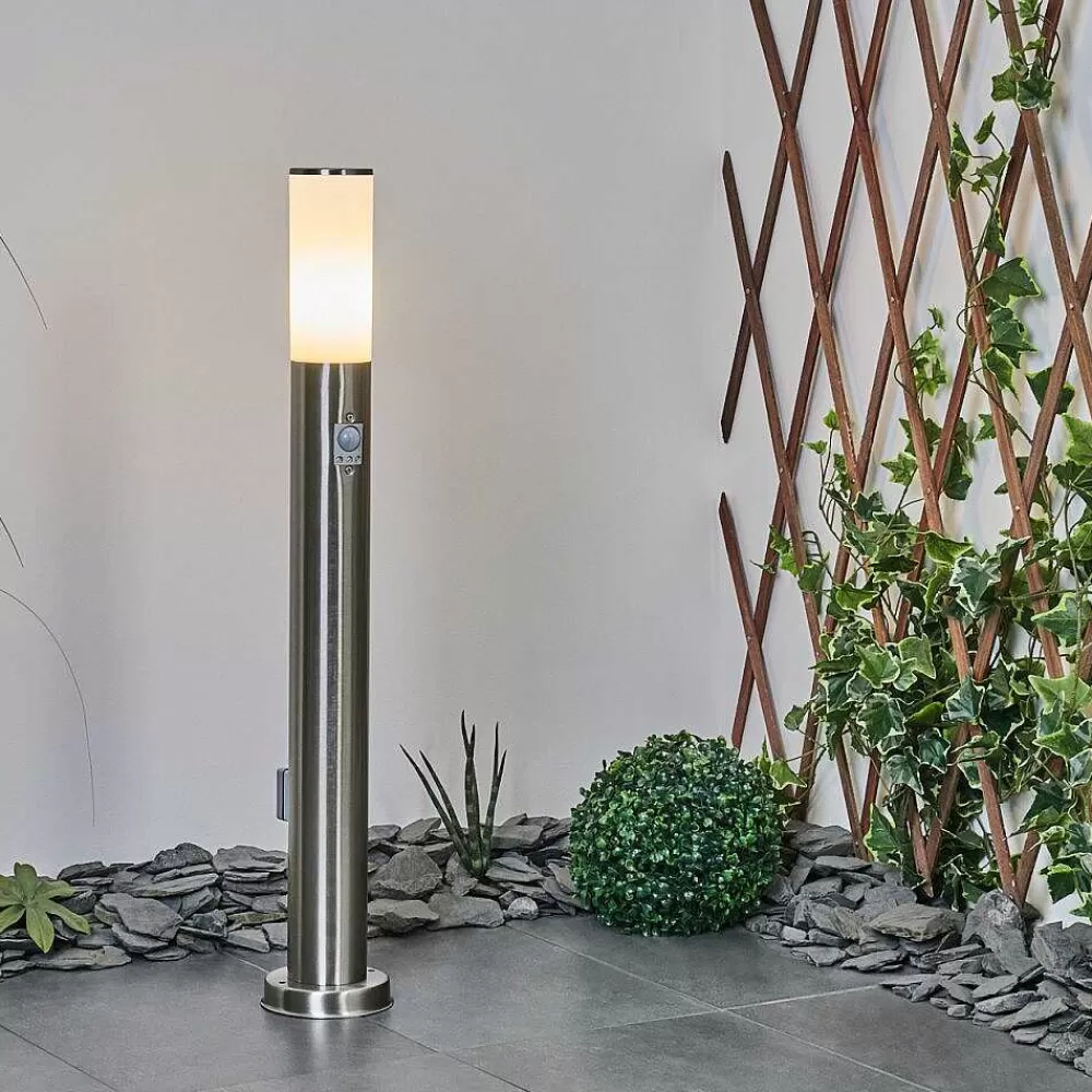 hofstein Borne Lumineuse Caserta Nickel Mat, 1 Lumiere, Detecteur De Mouvement