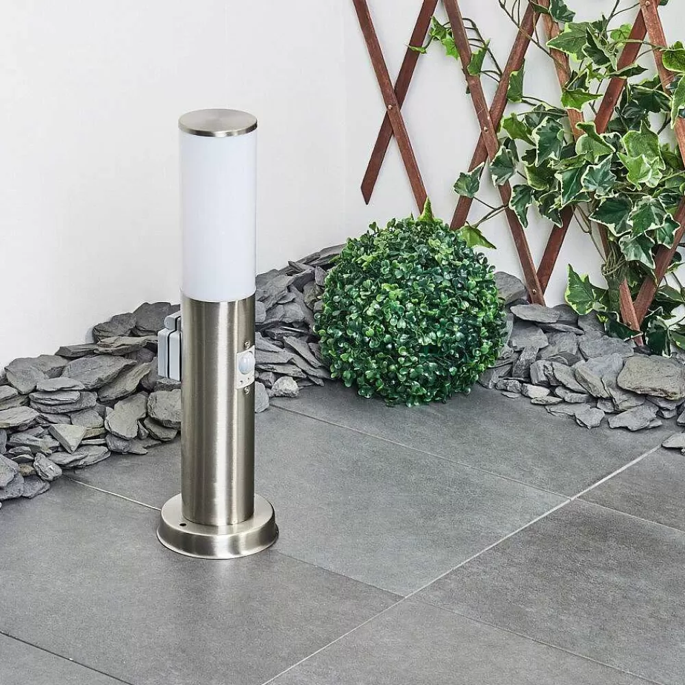 hofstein Borne Lumineuse Caserta Nickel Mat, 1 Lumiere, Detecteur De Mouvement