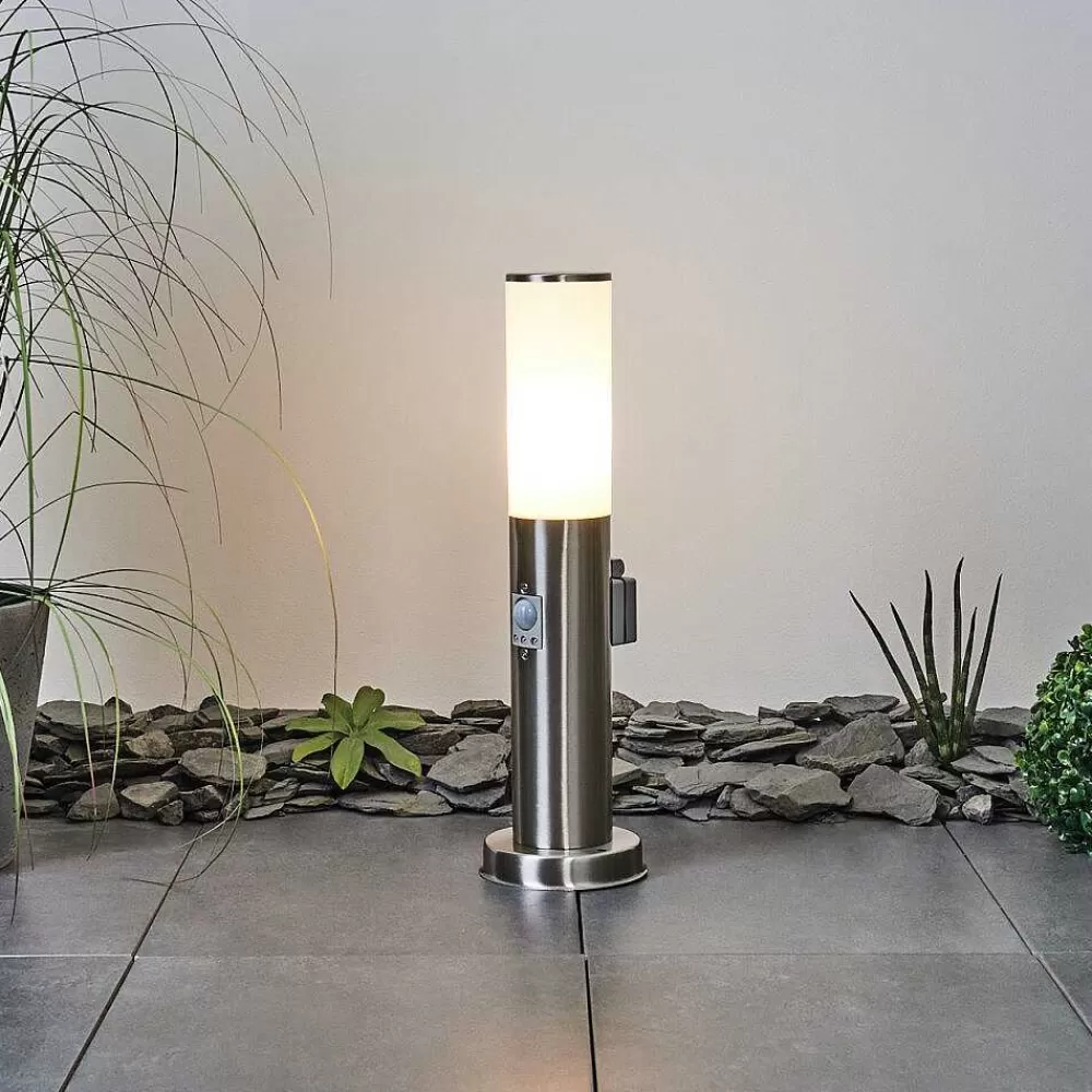hofstein Borne Lumineuse Caserta Nickel Mat, 1 Lumiere, Detecteur De Mouvement
