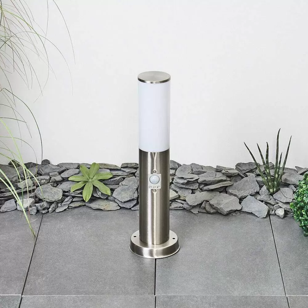 hofstein Borne Lumineuse Caserta Nickel Mat, 1 Lumiere, Detecteur De Mouvement