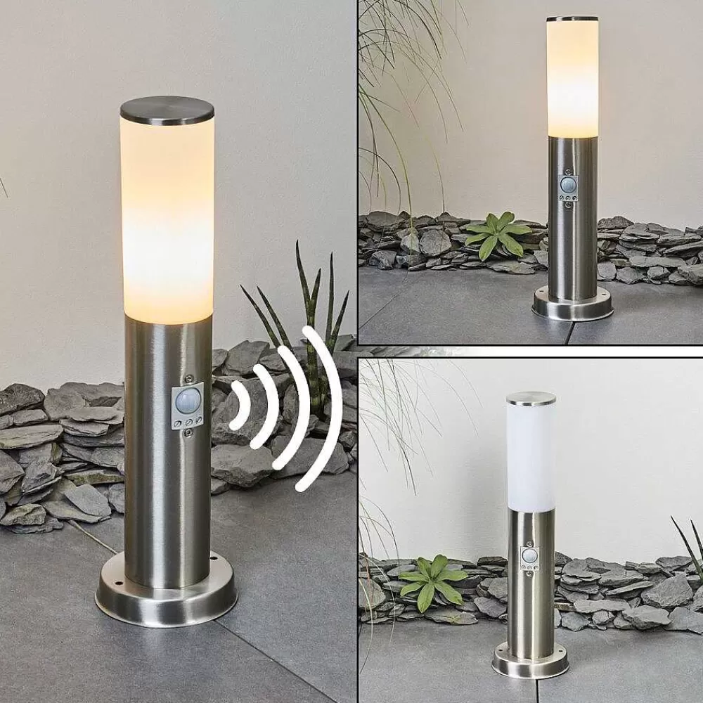 hofstein Borne Lumineuse Caserta Nickel Mat, Blanc, 1 Lumiere, Detecteur De Mouvement