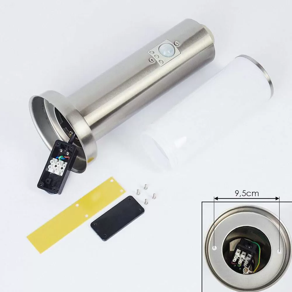 hofstein Borne Lumineuse Caserta Nickel Mat, Blanc, 1 Lumiere, Detecteur De Mouvement