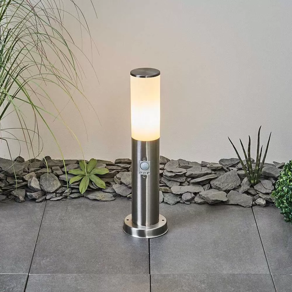 hofstein Borne Lumineuse Caserta Nickel Mat, Blanc, 1 Lumiere, Detecteur De Mouvement