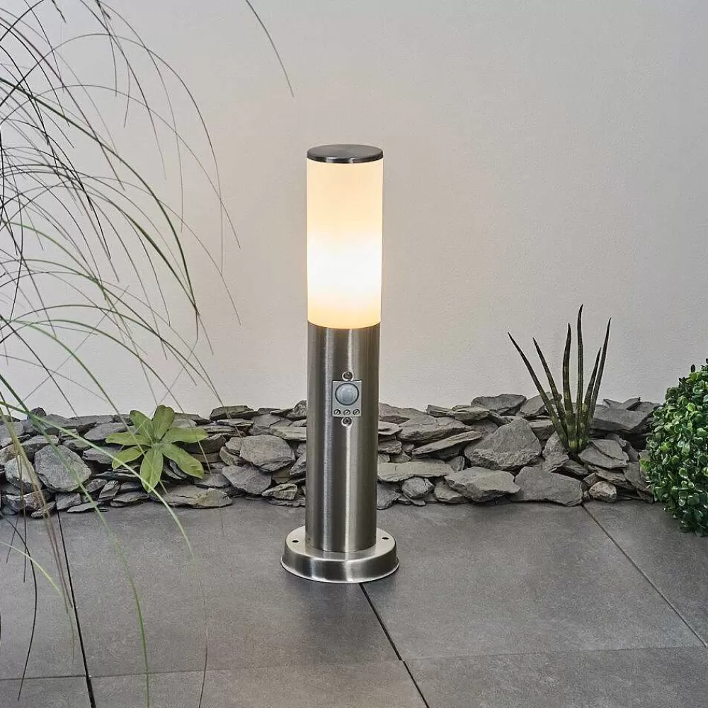 hofstein Borne Lumineuse Caserta Nickel Mat, Blanc, 1 Lumiere, Detecteur De Mouvement