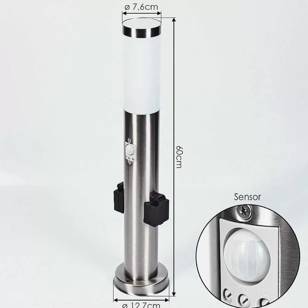 hofstein Borne Lumineuse Gaborone Led Nickel Mat, 1 Lumiere, Detecteur De Mouvement