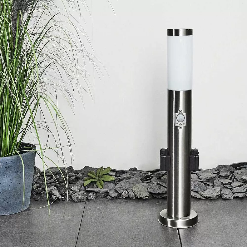 hofstein Borne Lumineuse Gaborone Led Nickel Mat, 1 Lumiere, Detecteur De Mouvement