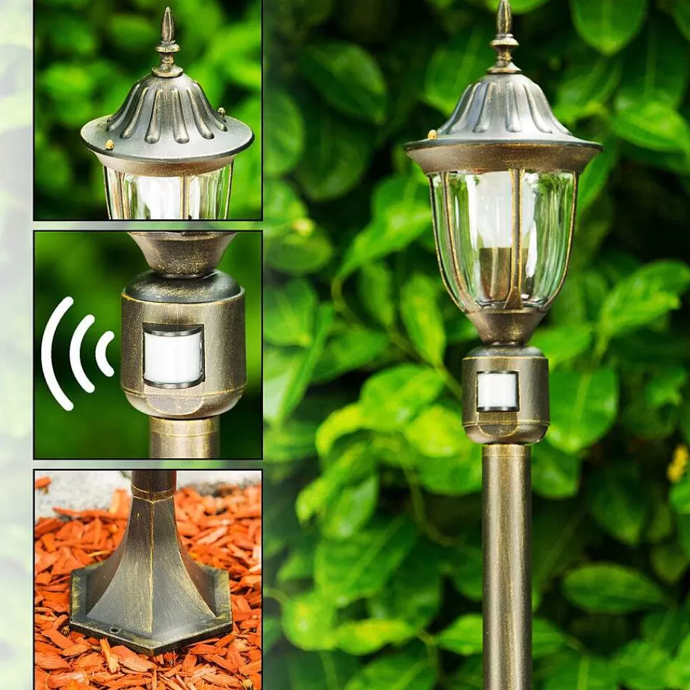 hofstein Borne Lumineuse Ribadeo Noir Dore, 1 Lumiere, Detecteur De Mouvement