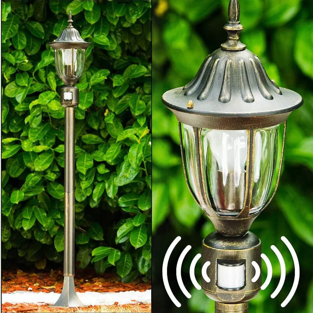hofstein Borne Lumineuse Ribadeo Noir Dore, 1 Lumiere, Detecteur De Mouvement
