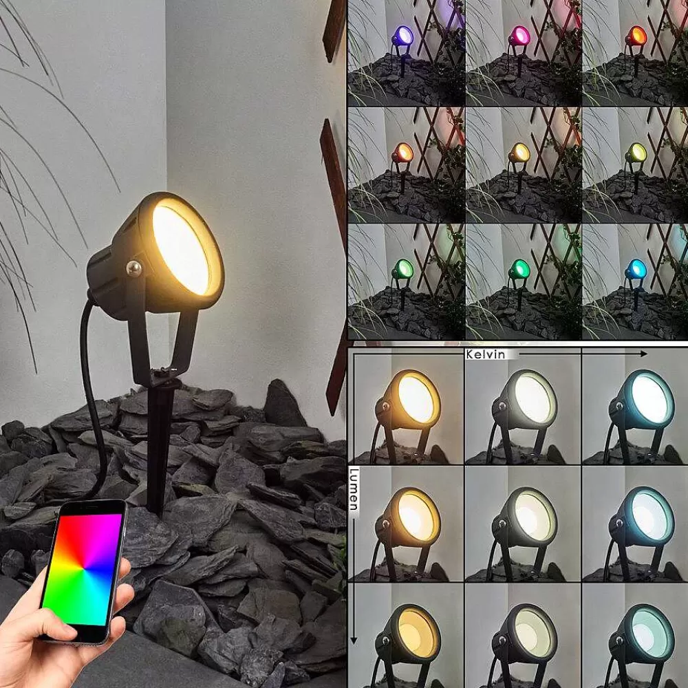 hofstein Borne Lumineuse Sempach Led Noir, 1 Lumiere, Changeur De Couleurs