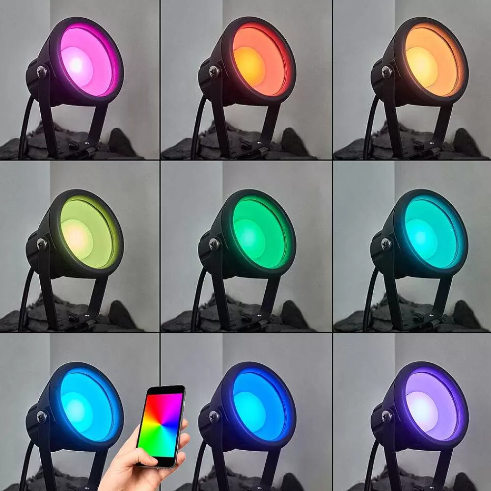 hofstein Borne Lumineuse Sempach Led Noir, 1 Lumiere, Changeur De Couleurs