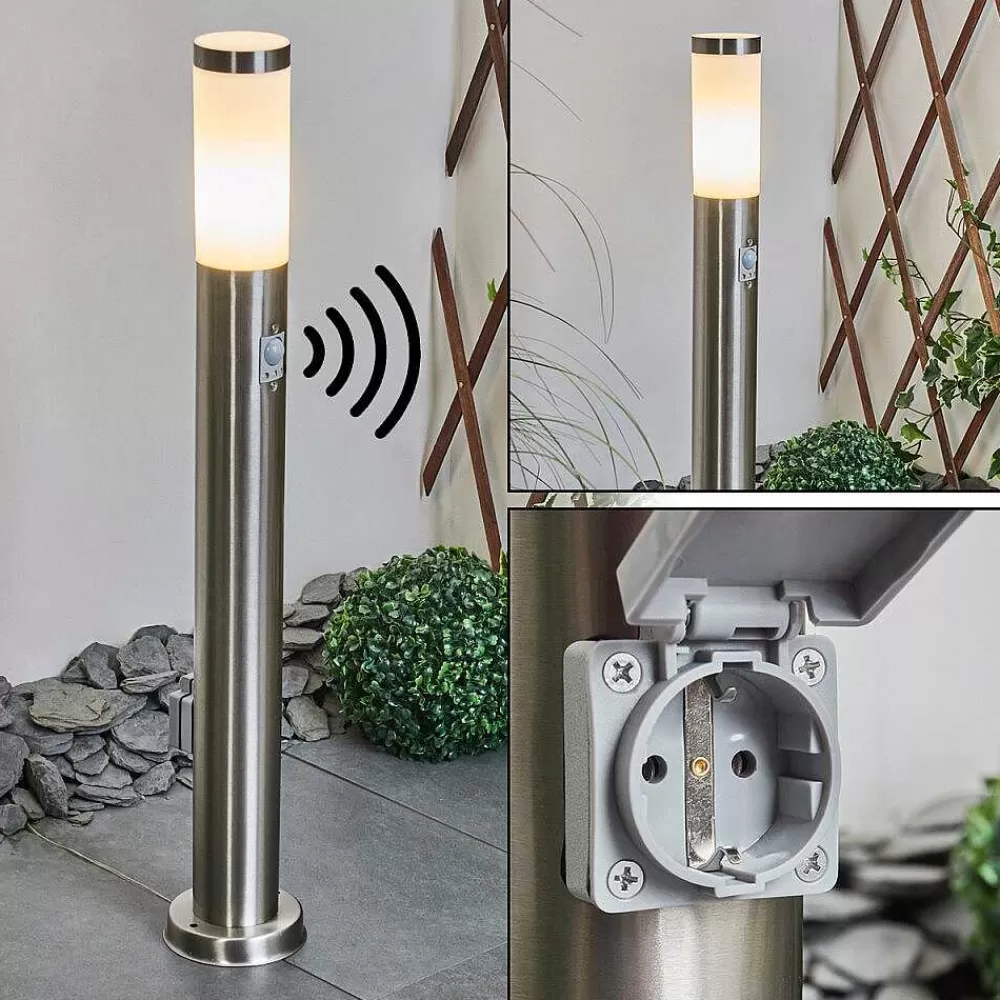 hofstein Borne Lumineuse Sessa Nickel Mat, 1 Lumiere, Detecteur De Mouvement