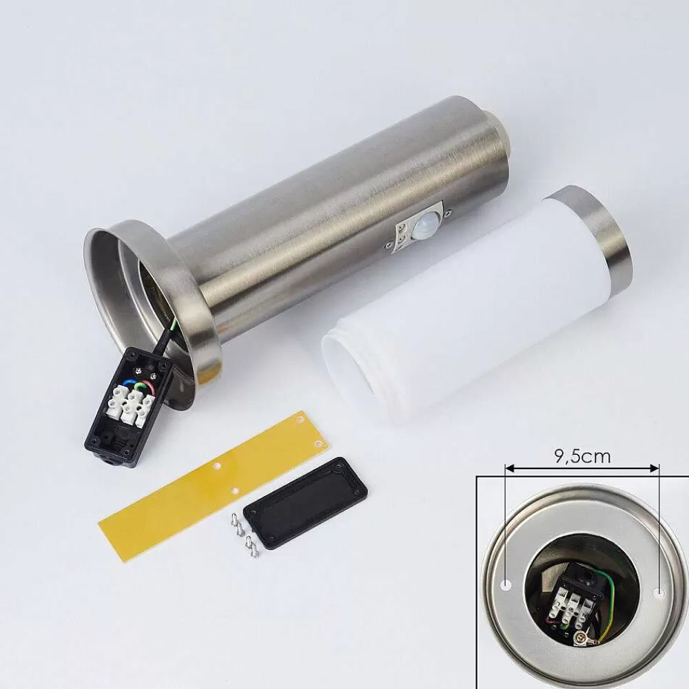 hofstein Borne Lumineuse Sessa Nickel Mat, 1 Lumiere, Detecteur De Mouvement
