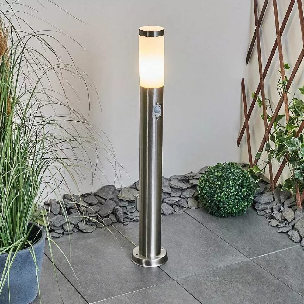 hofstein Borne Lumineuse Sessa Nickel Mat, 1 Lumiere, Detecteur De Mouvement