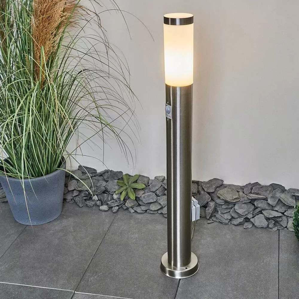 hofstein Borne Lumineuse Sessa Nickel Mat, 1 Lumiere, Detecteur De Mouvement