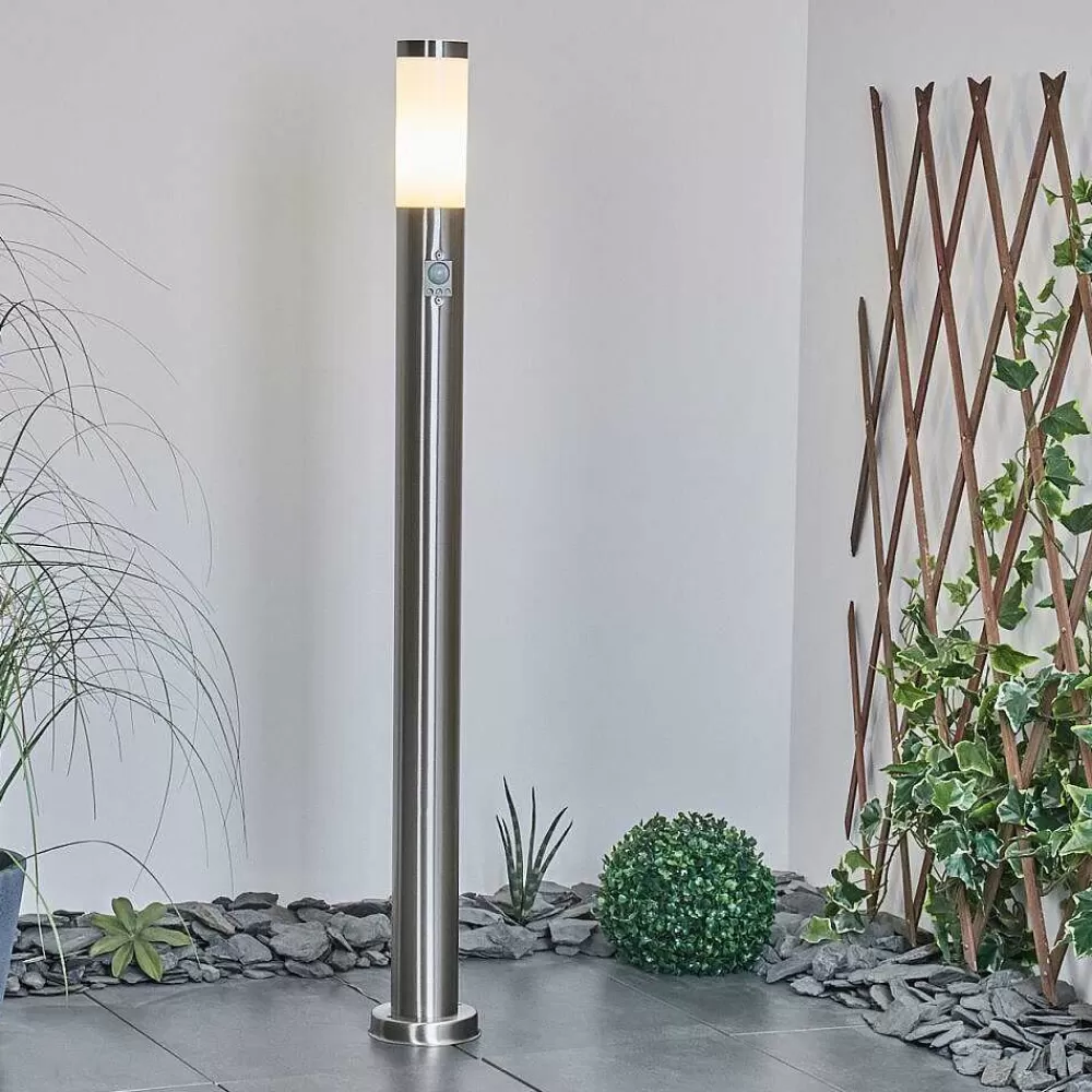 hofstein Borne Lumineuse Sessa Nickel Mat, 1 Lumiere, Detecteur De Mouvement