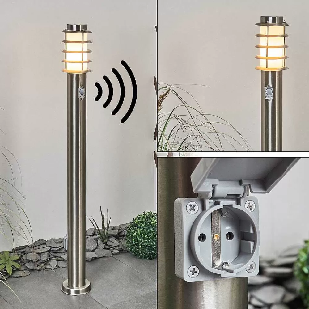 hofstein Borne Lumineuse Tunes Nickel Mat, 1 Lumiere, Detecteur De Mouvement