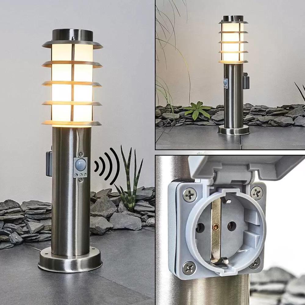 hofstein Borne Lumineuse Tunes Nickel Mat, 1 Lumiere, Detecteur De Mouvement