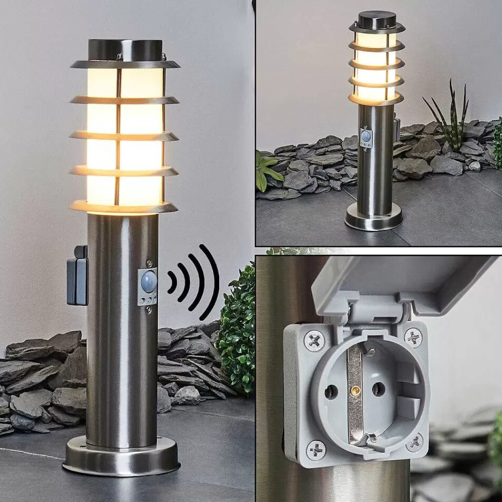 hofstein Borne Lumineuse Tunes Nickel Mat, 1 Lumiere, Detecteur De Mouvement