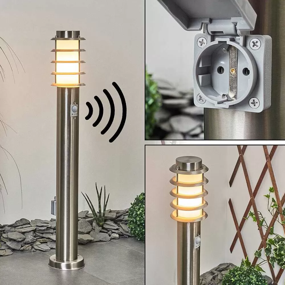 hofstein Borne Lumineuse Tunes Nickel Mat, 1 Lumiere, Detecteur De Mouvement