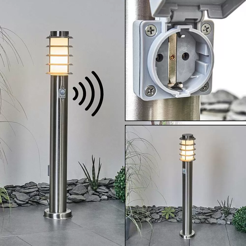 hofstein Borne Lumineuse Tunes Nickel Mat, 1 Lumiere, Detecteur De Mouvement