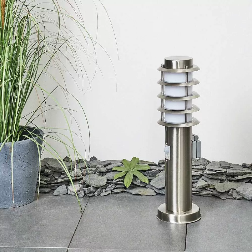 hofstein Borne Lumineuse Tunes Nickel Mat, 1 Lumiere, Detecteur De Mouvement