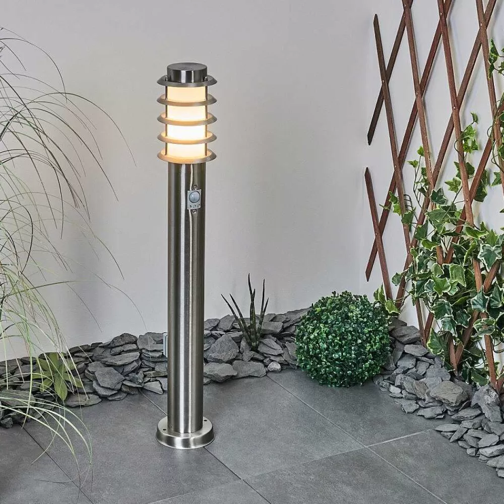 hofstein Borne Lumineuse Tunes Nickel Mat, 1 Lumiere, Detecteur De Mouvement