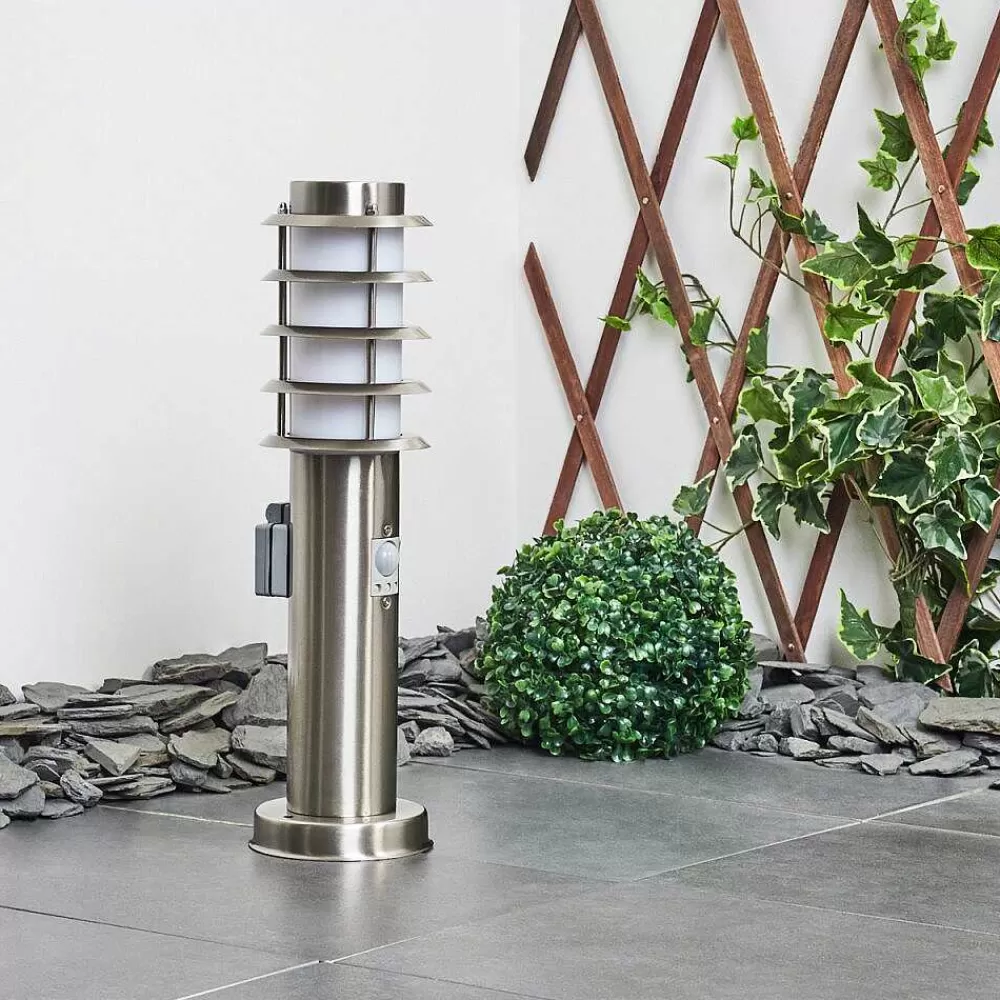 hofstein Borne Lumineuse Tunes Nickel Mat, 1 Lumiere, Detecteur De Mouvement