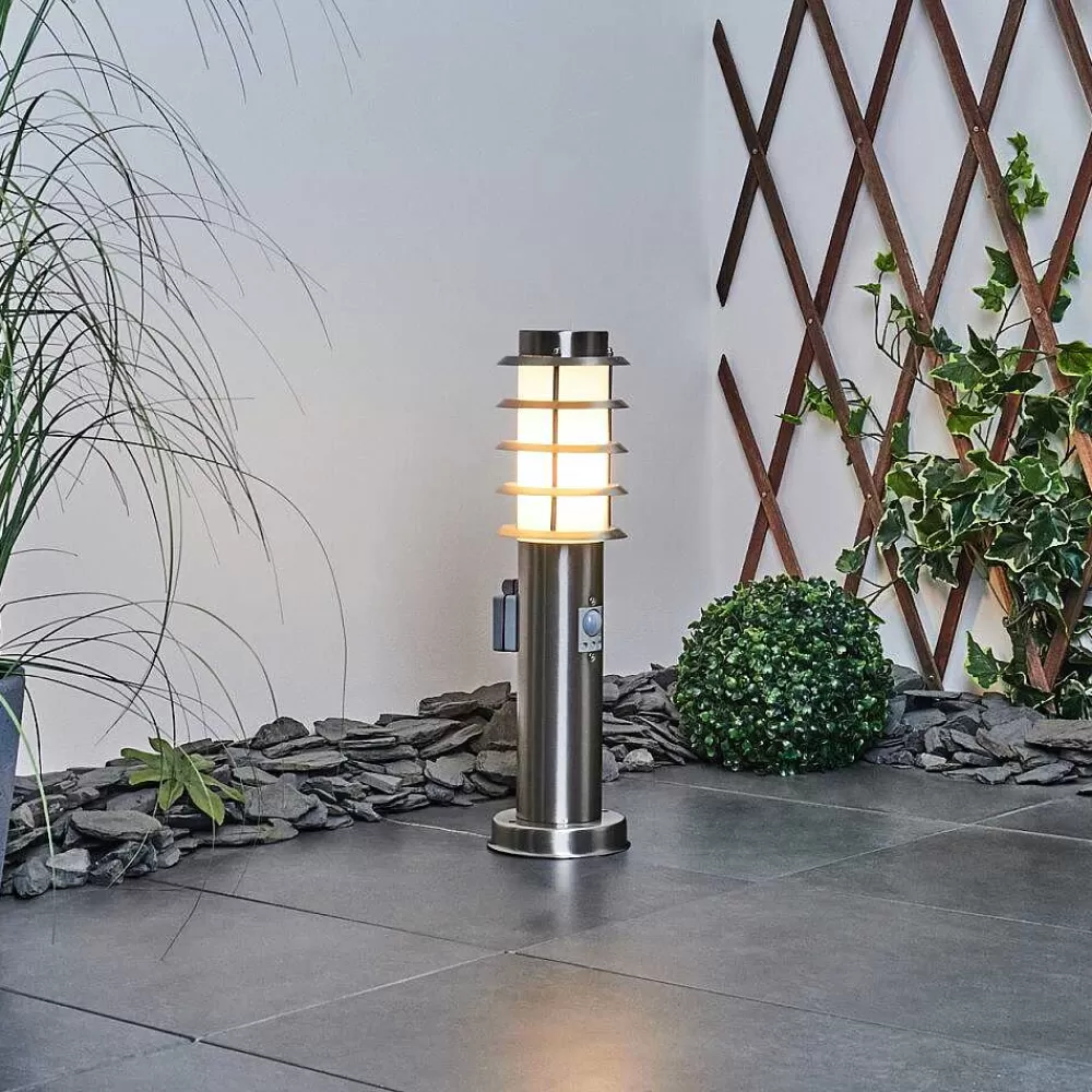 hofstein Borne Lumineuse Tunes Nickel Mat, 1 Lumiere, Detecteur De Mouvement