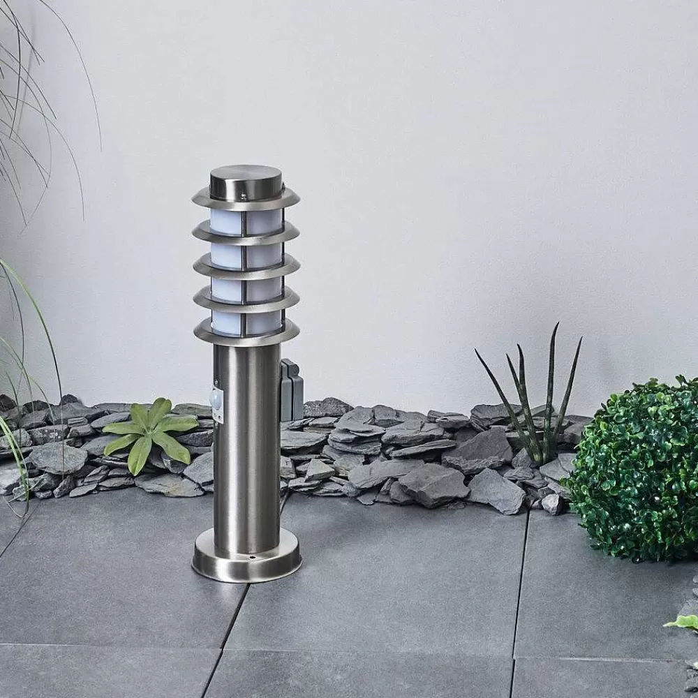 hofstein Borne Lumineuse Tunes Nickel Mat, 1 Lumiere, Detecteur De Mouvement