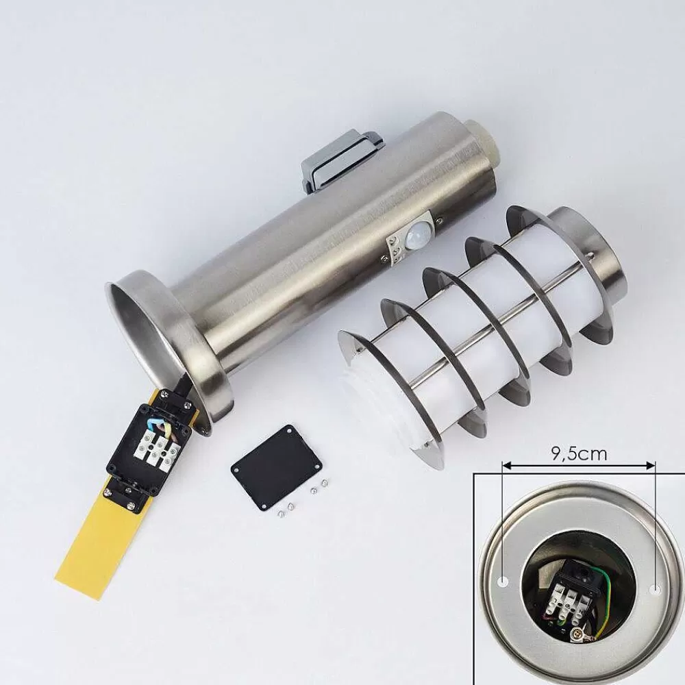 hofstein Borne Lumineuse Tunes Nickel Mat, 1 Lumiere, Detecteur De Mouvement