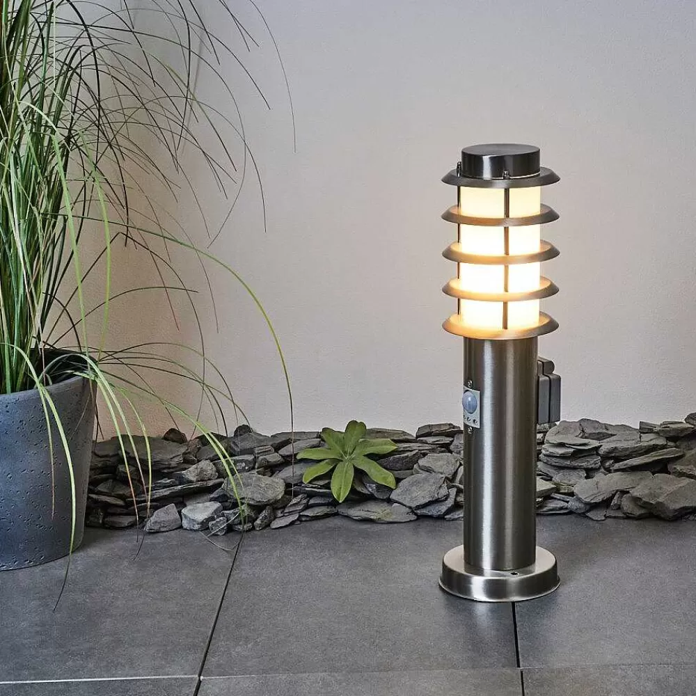 hofstein Borne Lumineuse Tunes Nickel Mat, 1 Lumiere, Detecteur De Mouvement